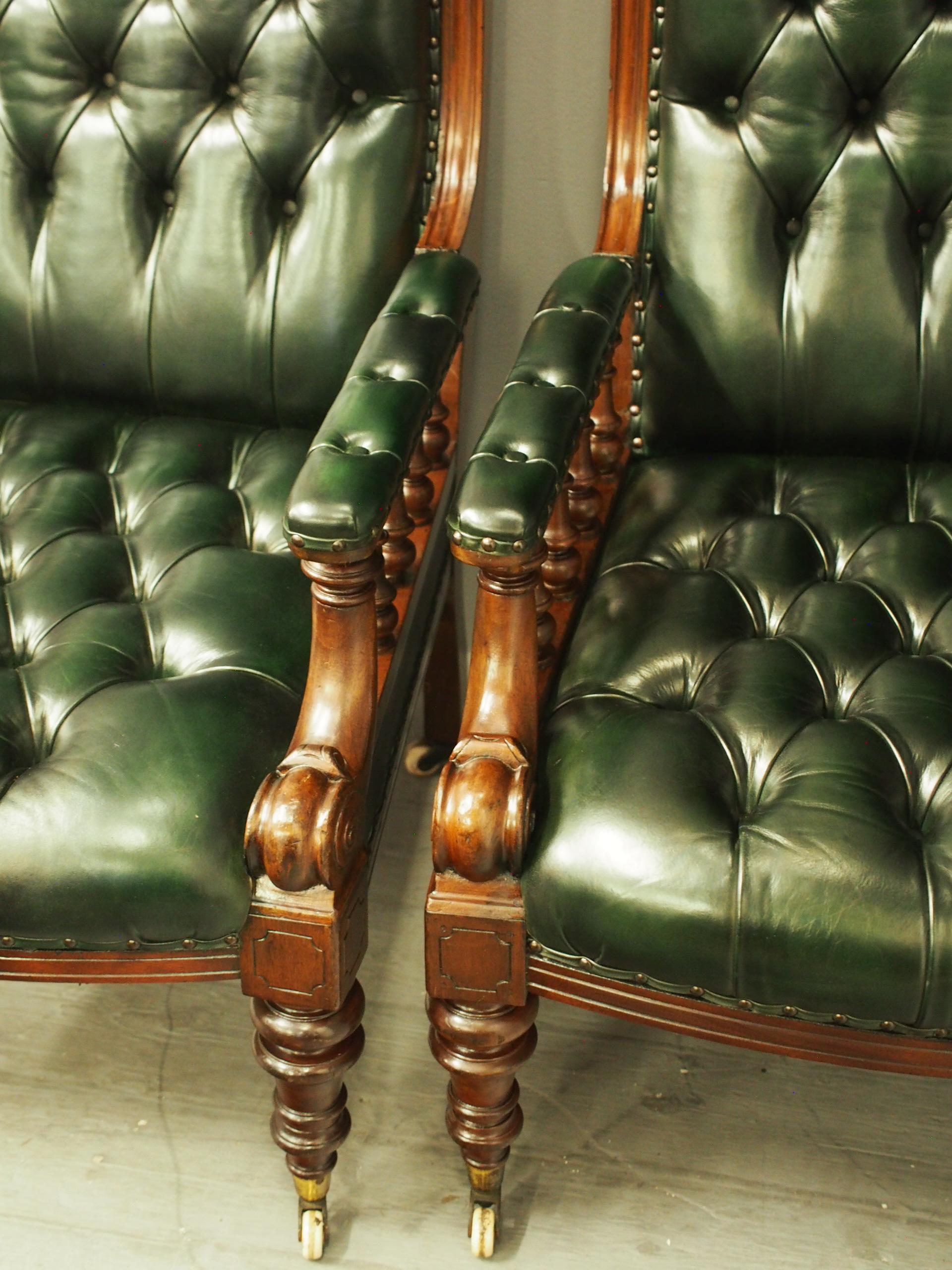 Pair of Mahogany and Leather Library Chairs For Sale 2