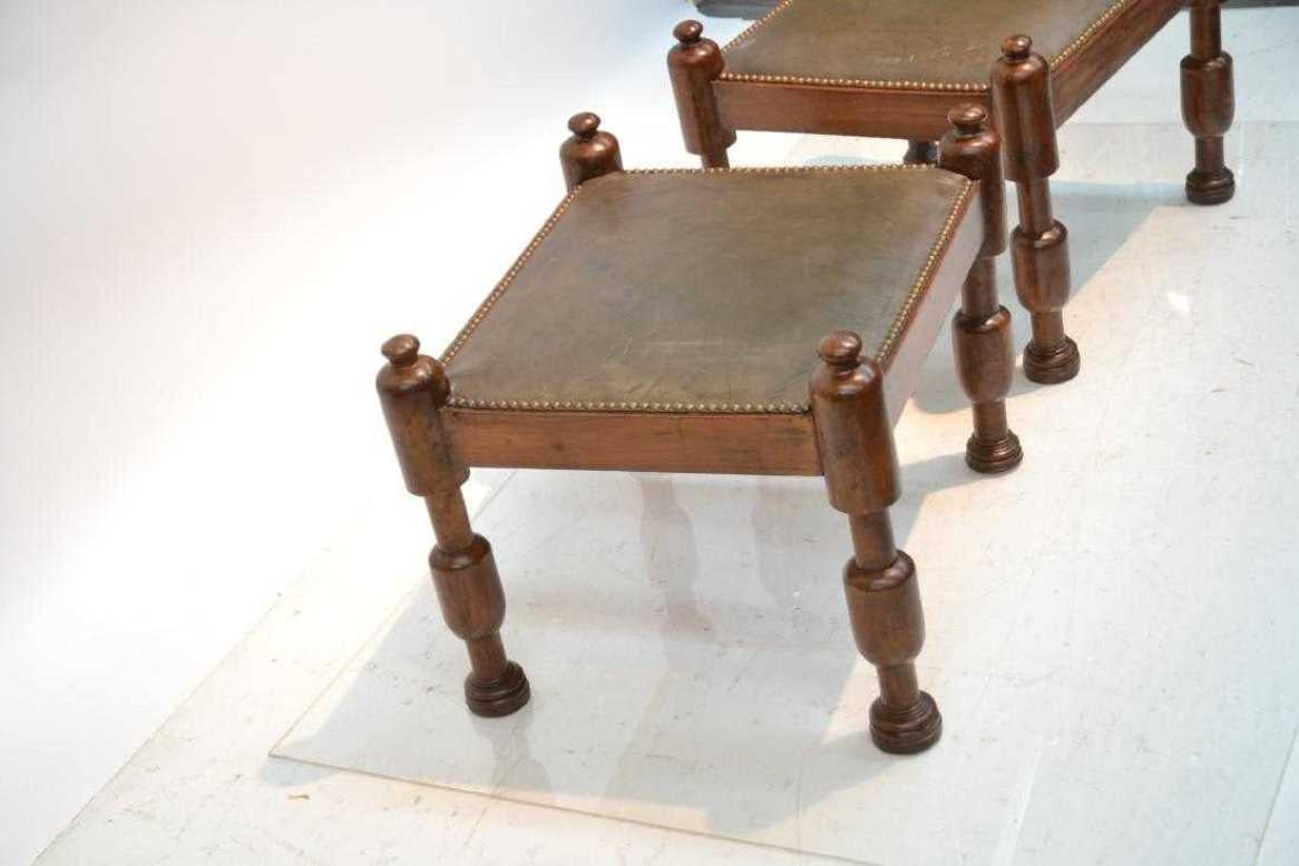 French Pair of Mahogany and Leather Stools