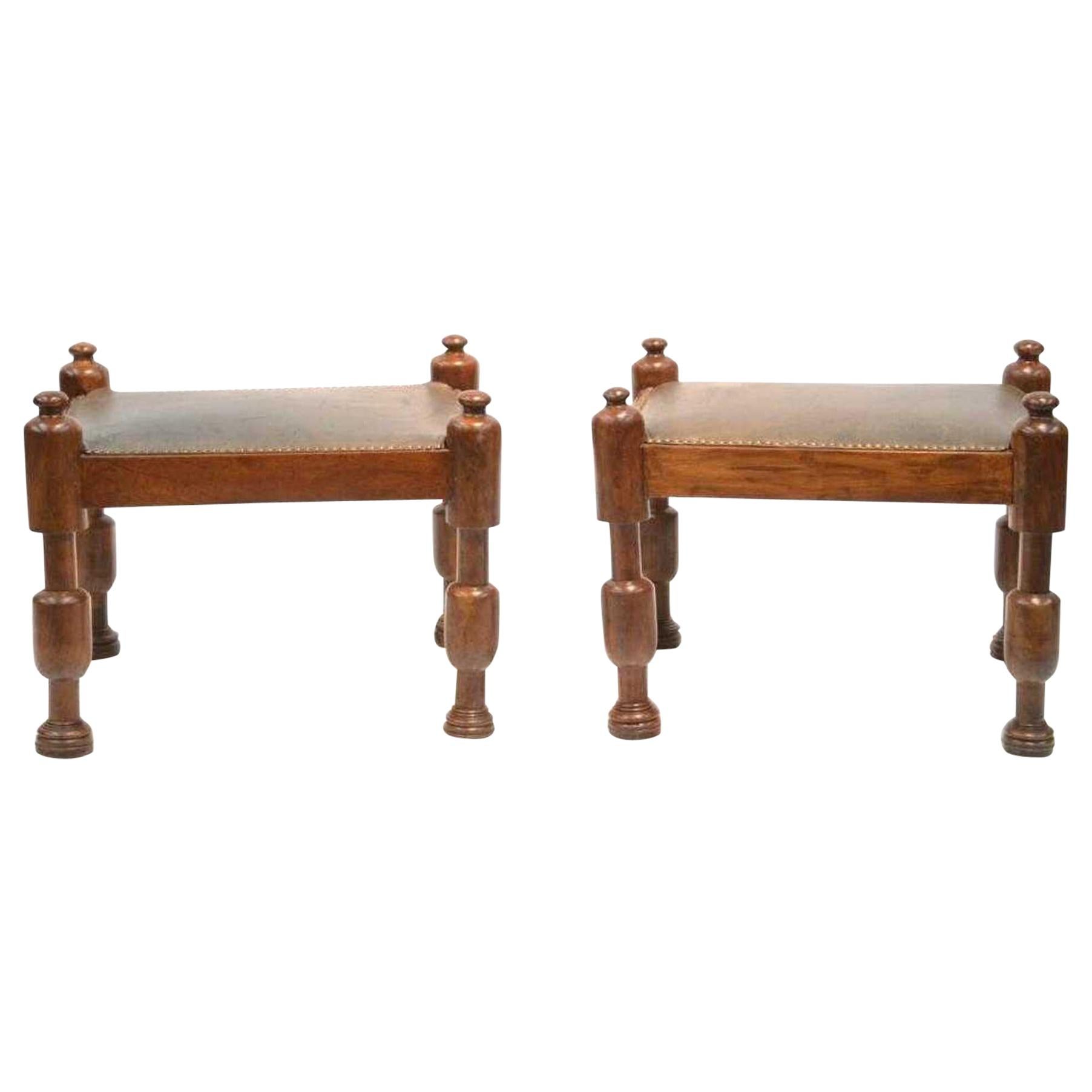 Pair of Mahogany and Leather Stools
