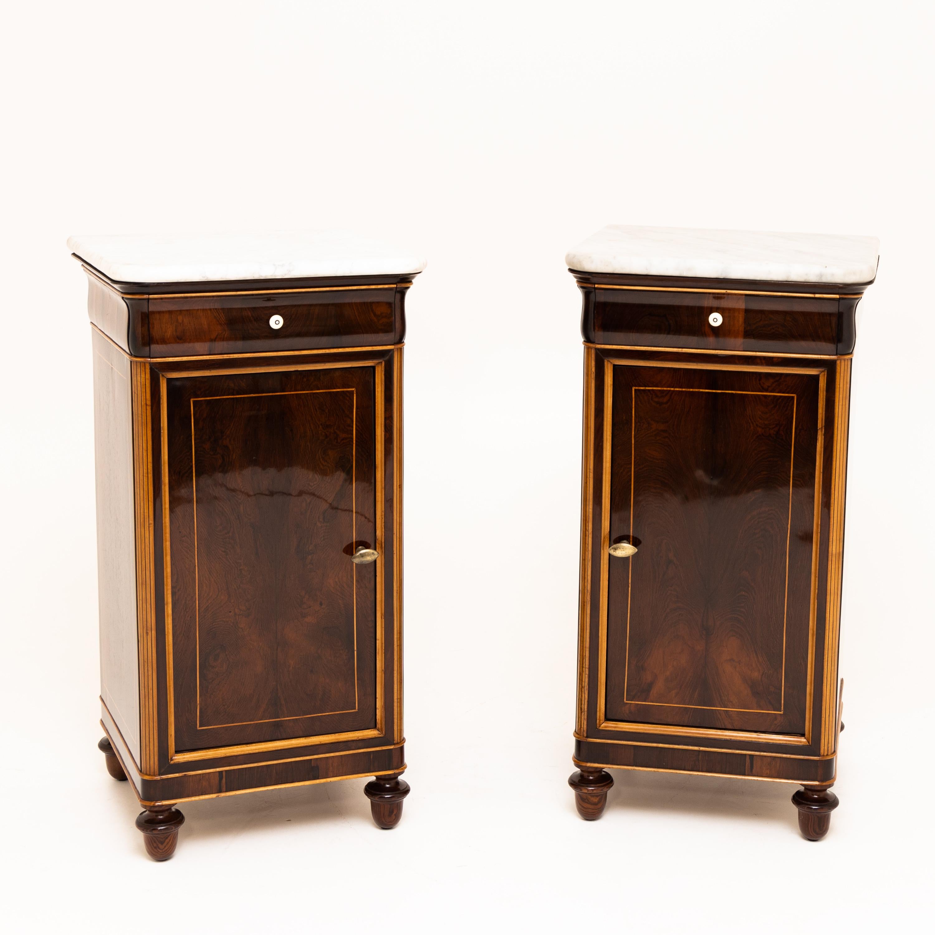European Pair of Mahogany and Marble Louis Philippe Nightstands, Mid-19th Century