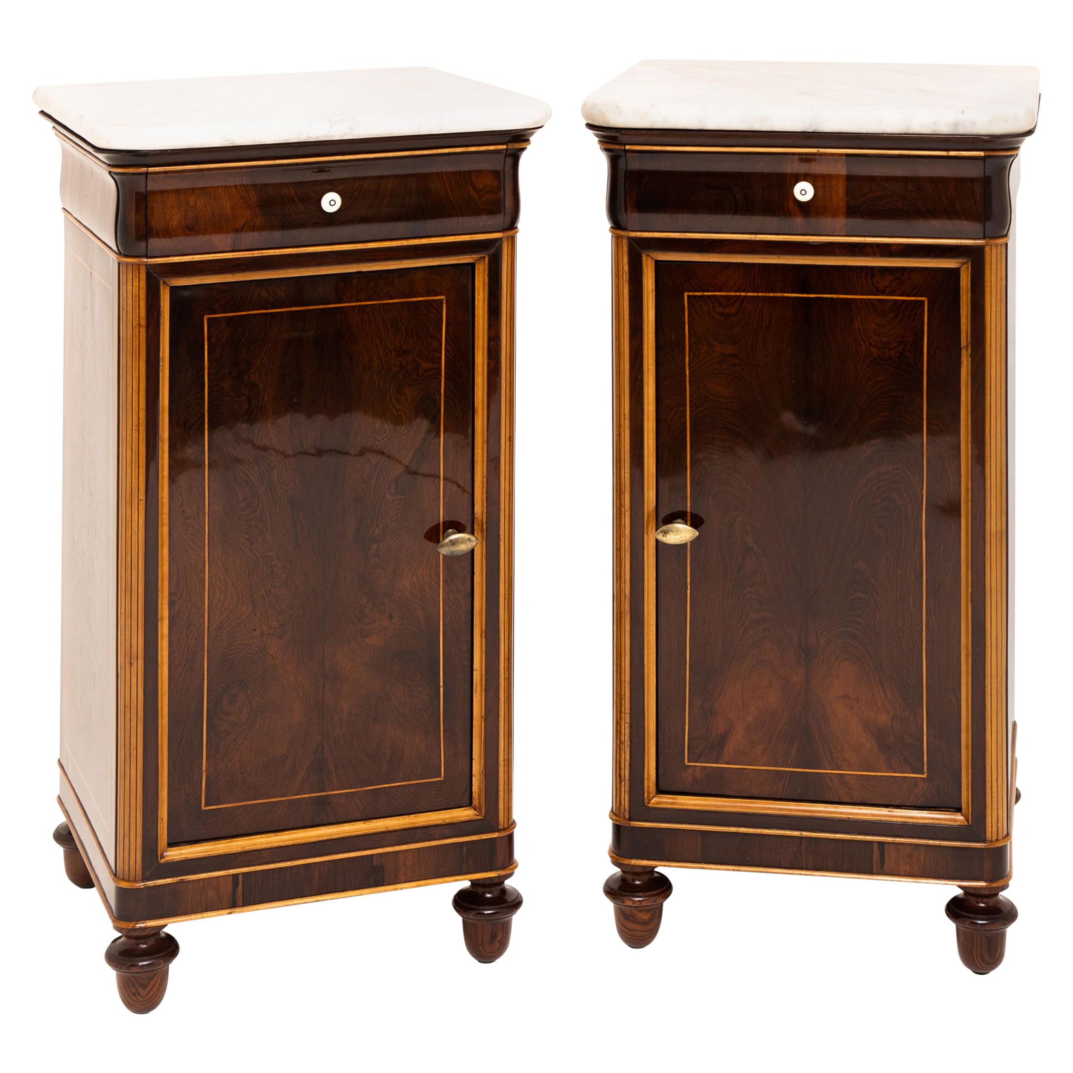 Pair of Mahogany and Marble Louis Philippe Nightstands, Mid-19th Century