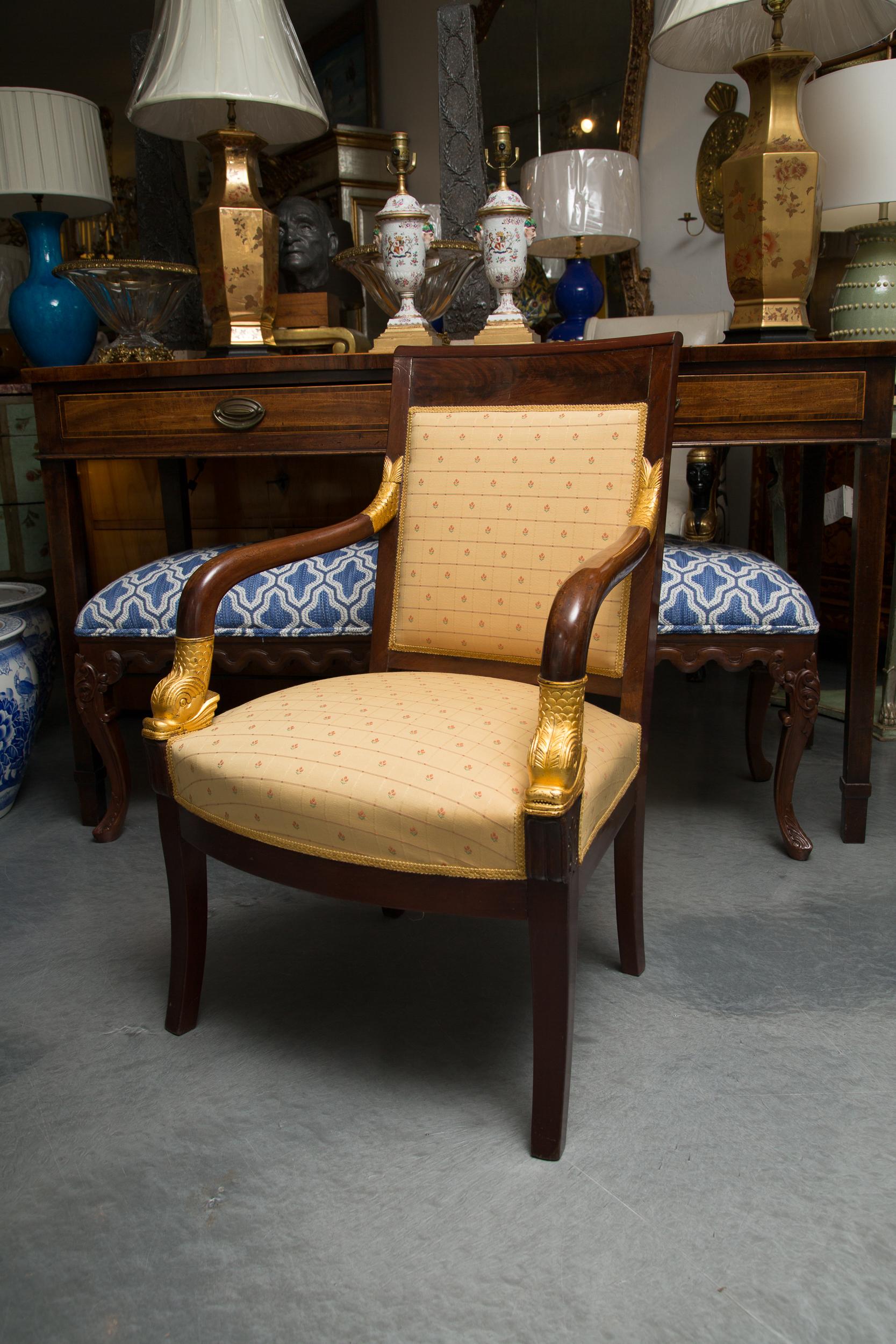 Pair of Mahogany and Parcel Gilt French Empire Style Armchairs 5