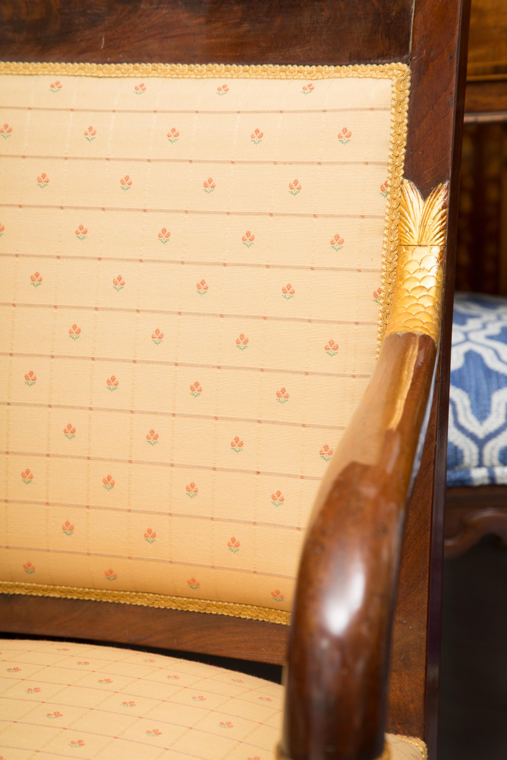 Pair of Mahogany and Parcel Gilt French Empire Style Armchairs 2