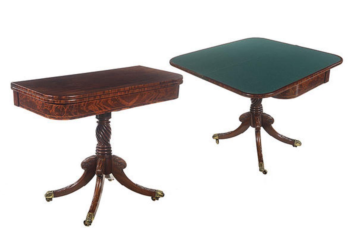 Inlay Pair of Mahogany and Satinwood Inlaid Tea & Card Tables For Sale