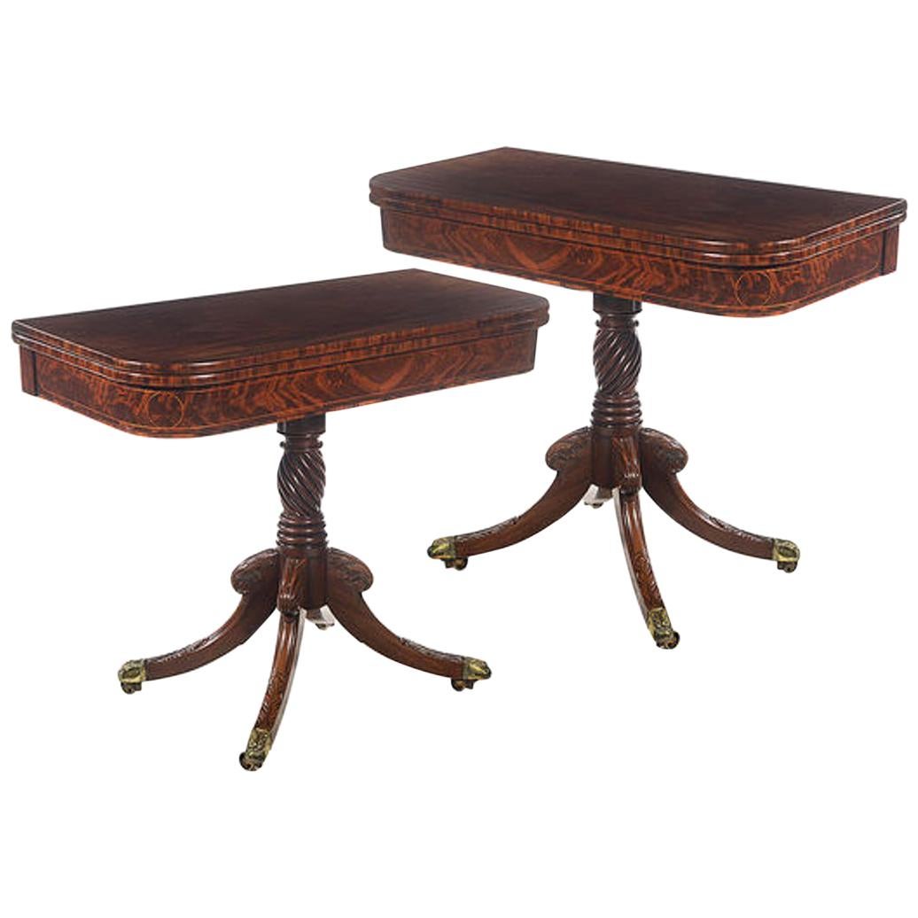 Pair of Mahogany and Satinwood Inlaid Tea & Card Tables For Sale
