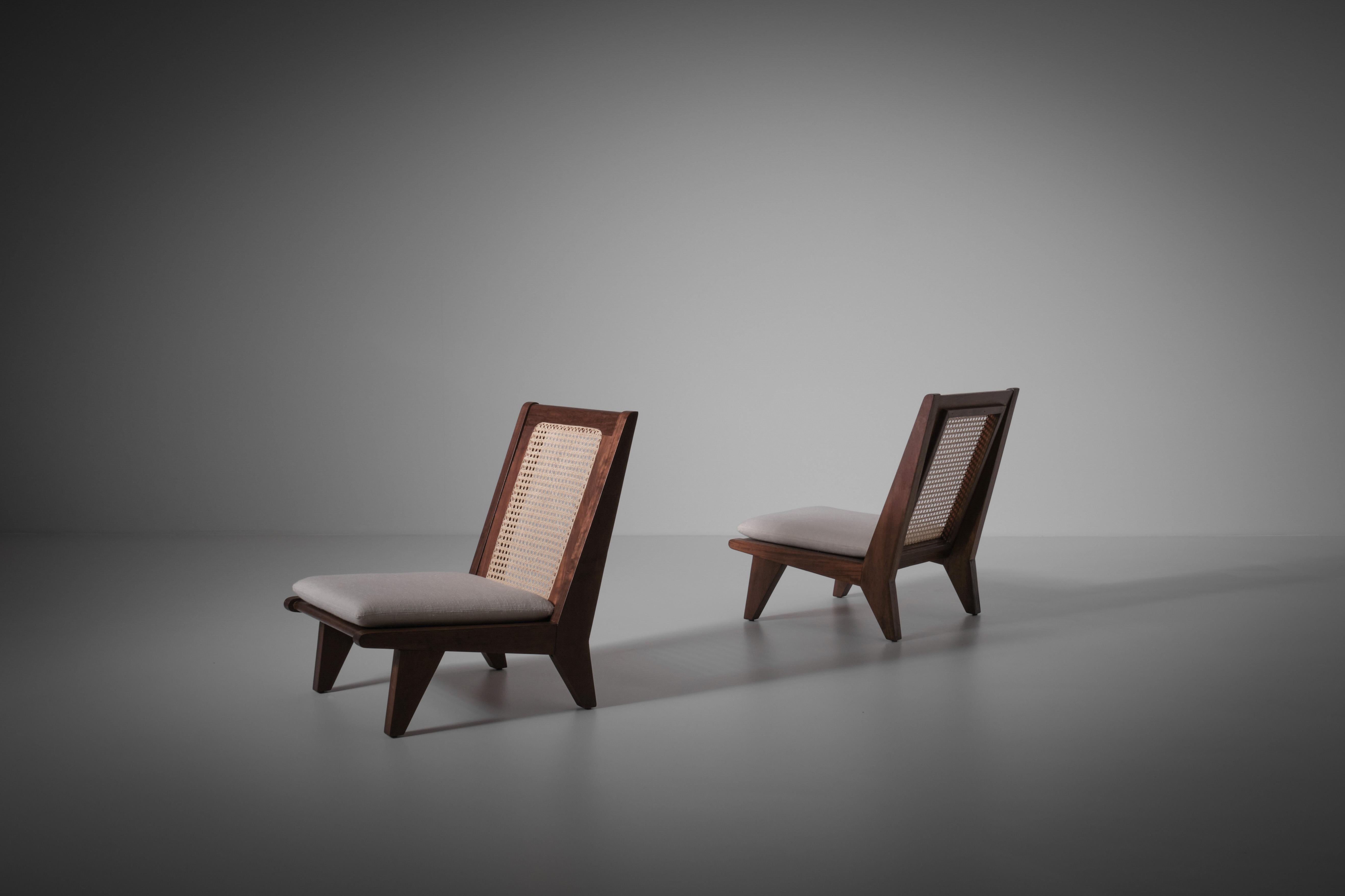 Pair of Mahogany and Webbing Easy Chairs, France 1960s 3