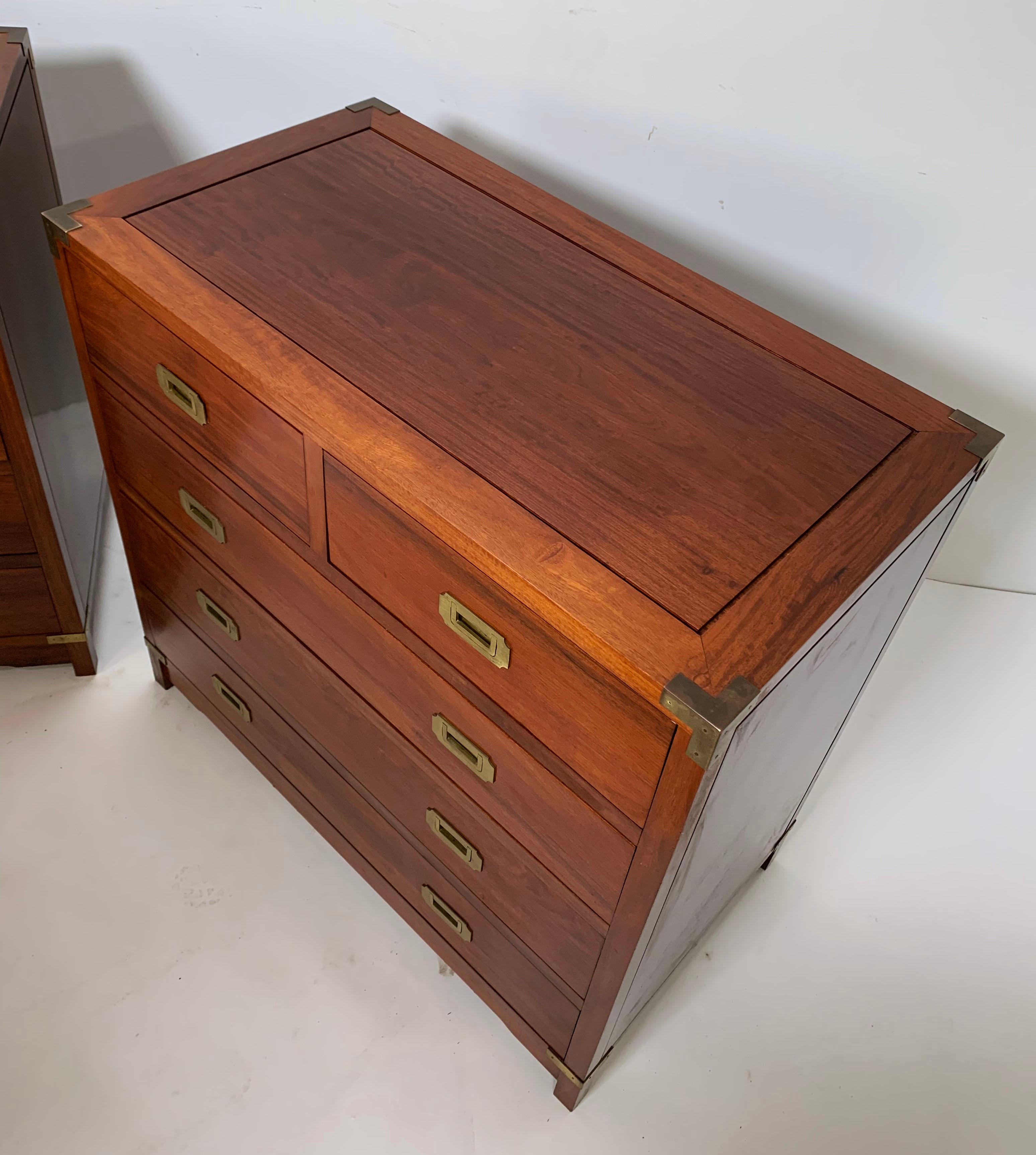 Pair of Mahogany Anglo-Indian Campaign Dressers with Brass Hardware, circa 1950s In Good Condition In Peabody, MA
