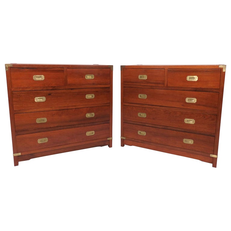 Pair of Mahogany AngloIndian Campaign Dressers with Brass Hardware