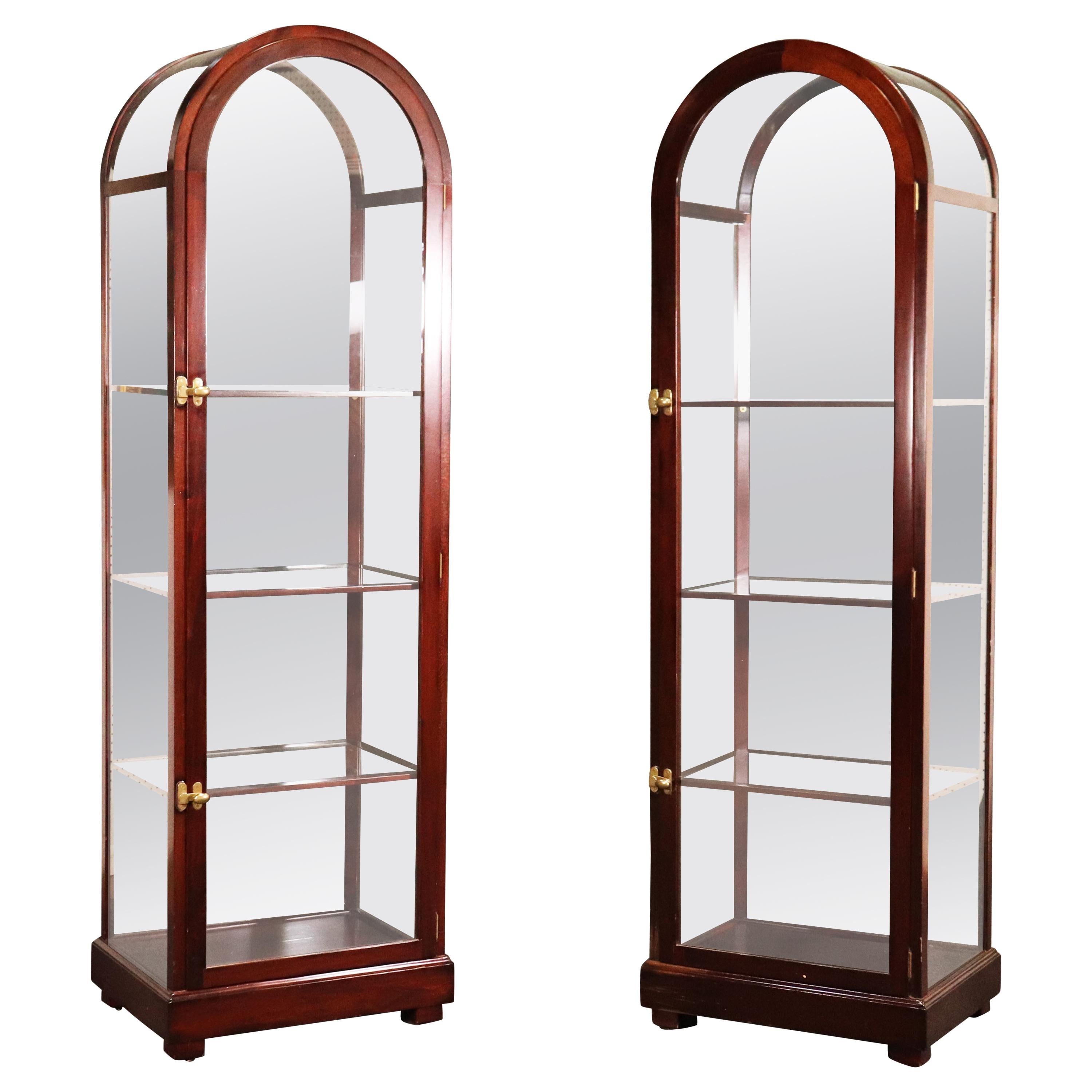 Pair of Mahogany Arched Narrow Glass Italian-Made Vitrine China Display Cabinets