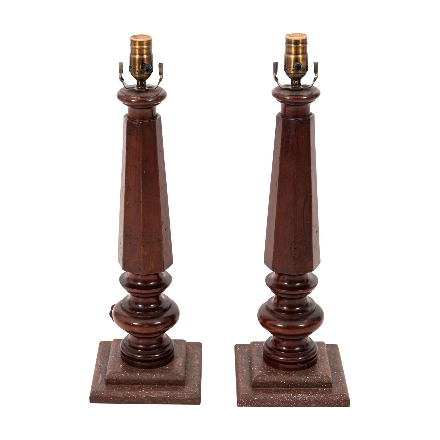 Pair of Mahogany Architectural Table Lamps