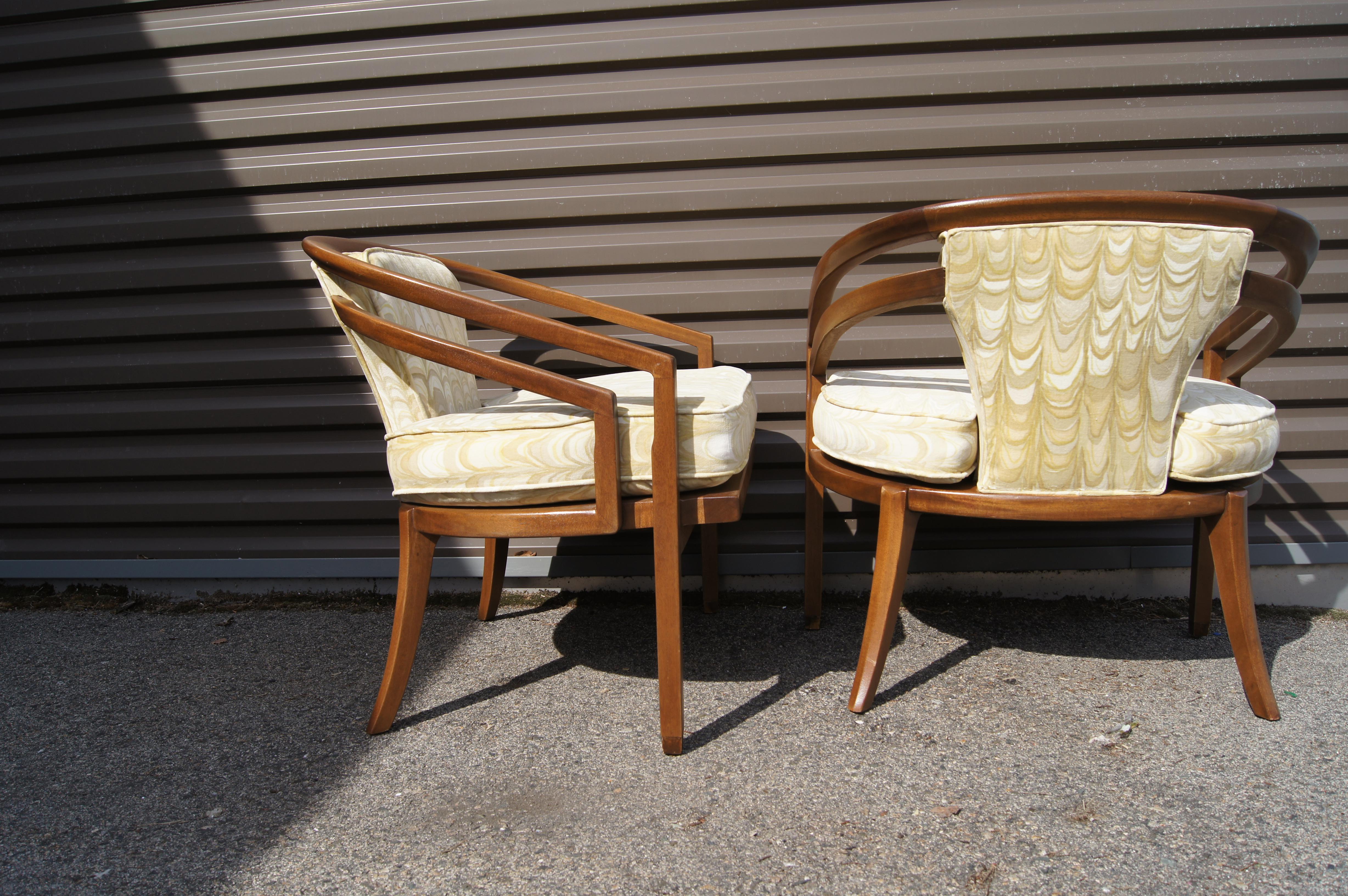 Pair of Wide Mahogany Armchairs by Baker with Jack Lenor Larsen Textile For Sale 2