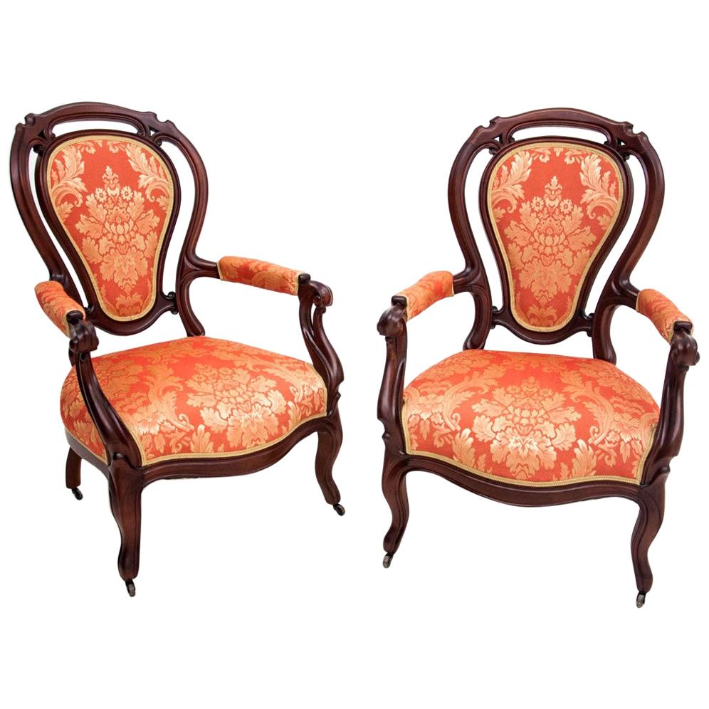 Pair of Mahogany Armchairs from circa 1880, after Renovation