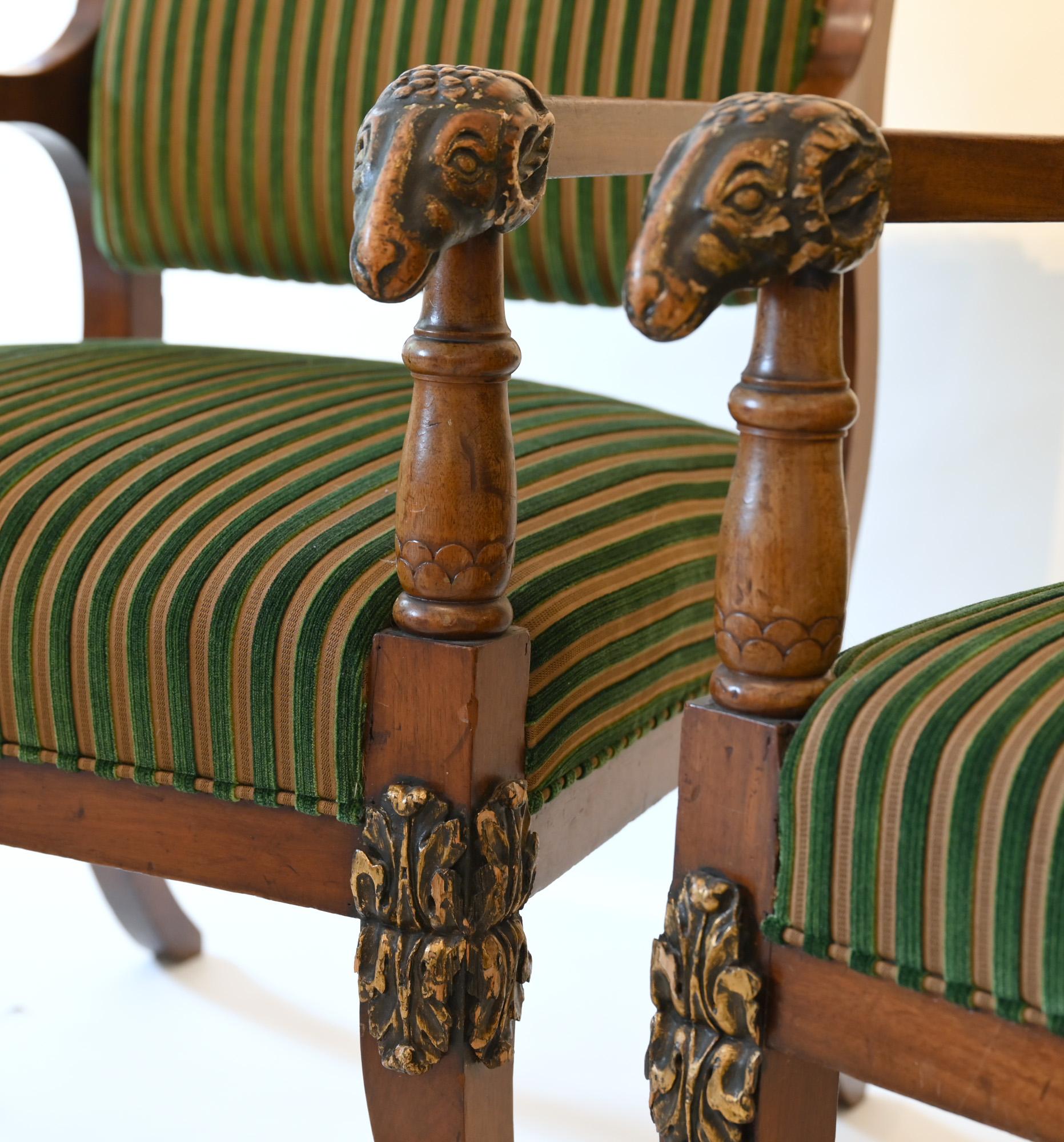 Pair of Mahogany Armchairs with Ram Heads, End of the 18th Century, Baltic 4