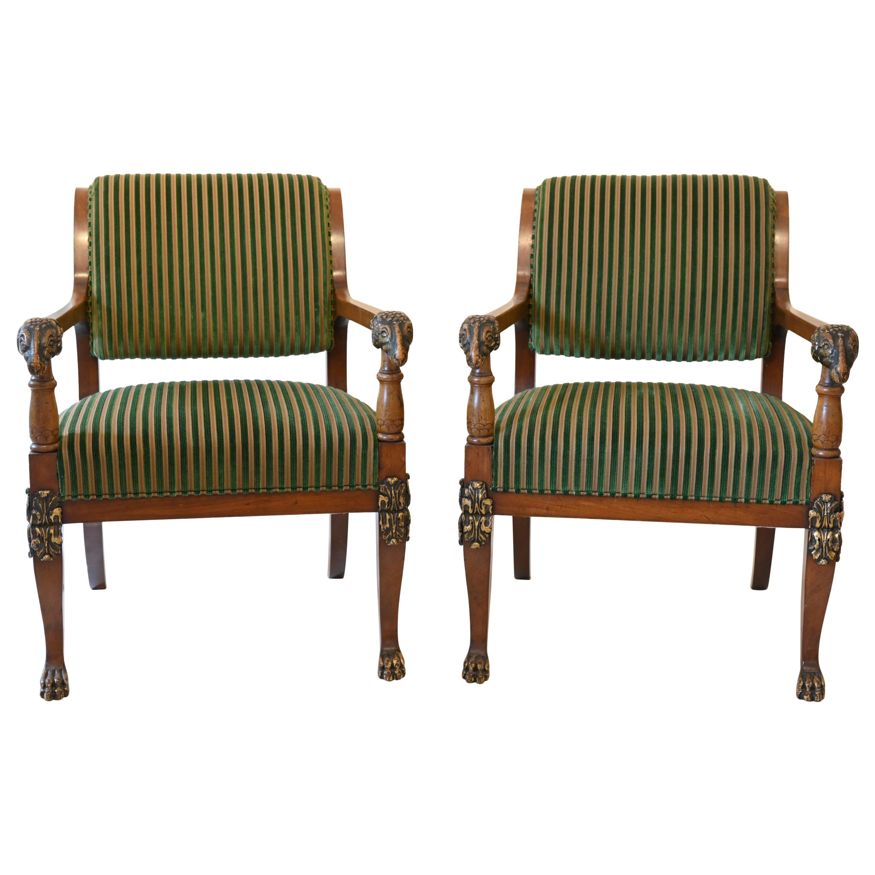 Pair of Mahogany Armchairs with Ram Heads, End of the 18th Century, Baltic