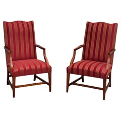 Pair of Mahogany Armchairs With Striped Upholstery