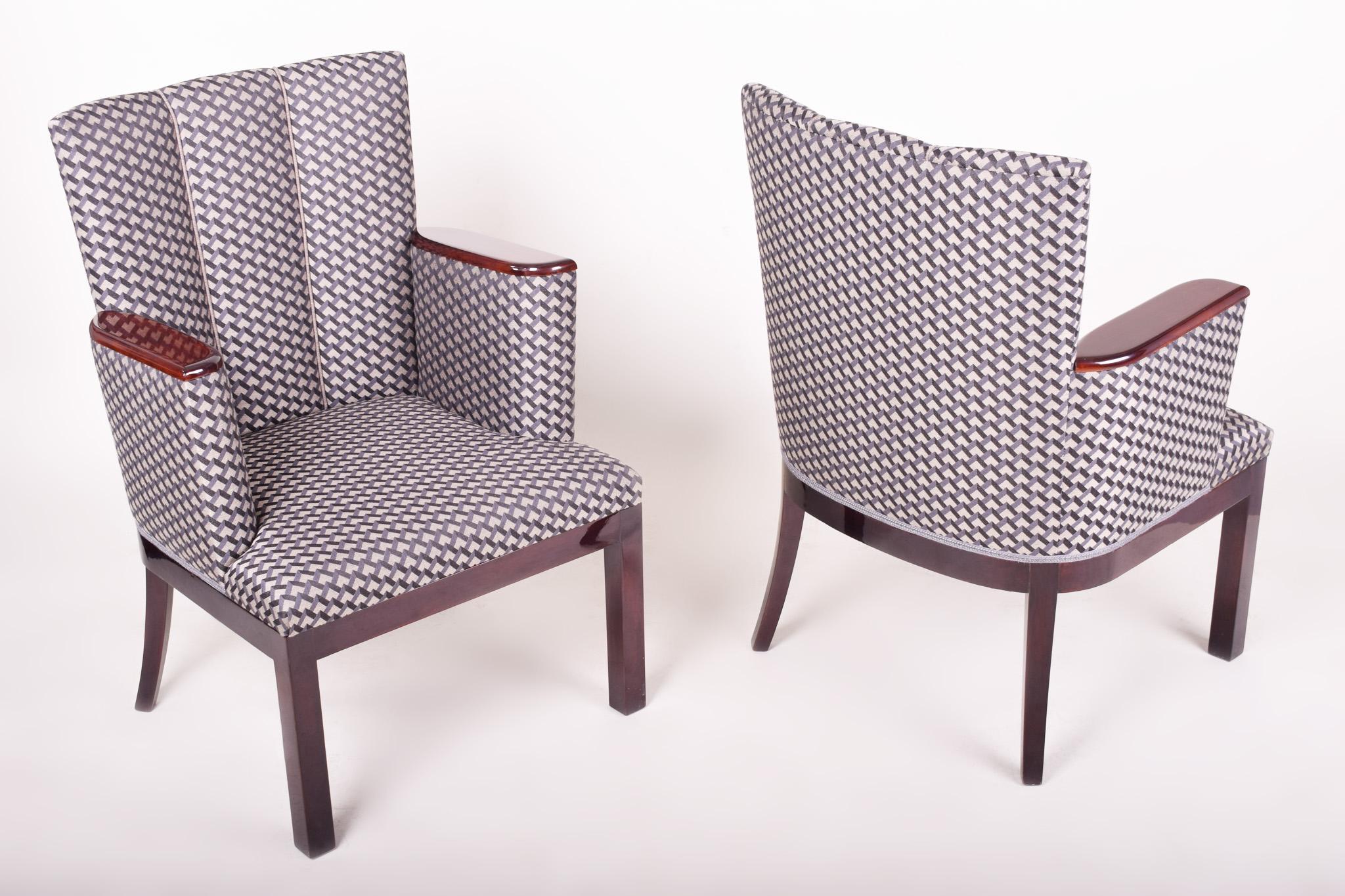 Mahagoni-Art-Déco-Sessel, hergestellt in Frankreich, vollständig restauriert, 1920-1929, Paar (Stoff) im Angebot