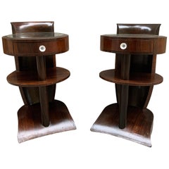 Pair of Mahogany Art Deco Night-Stands, Mirror Round Top, 1940s