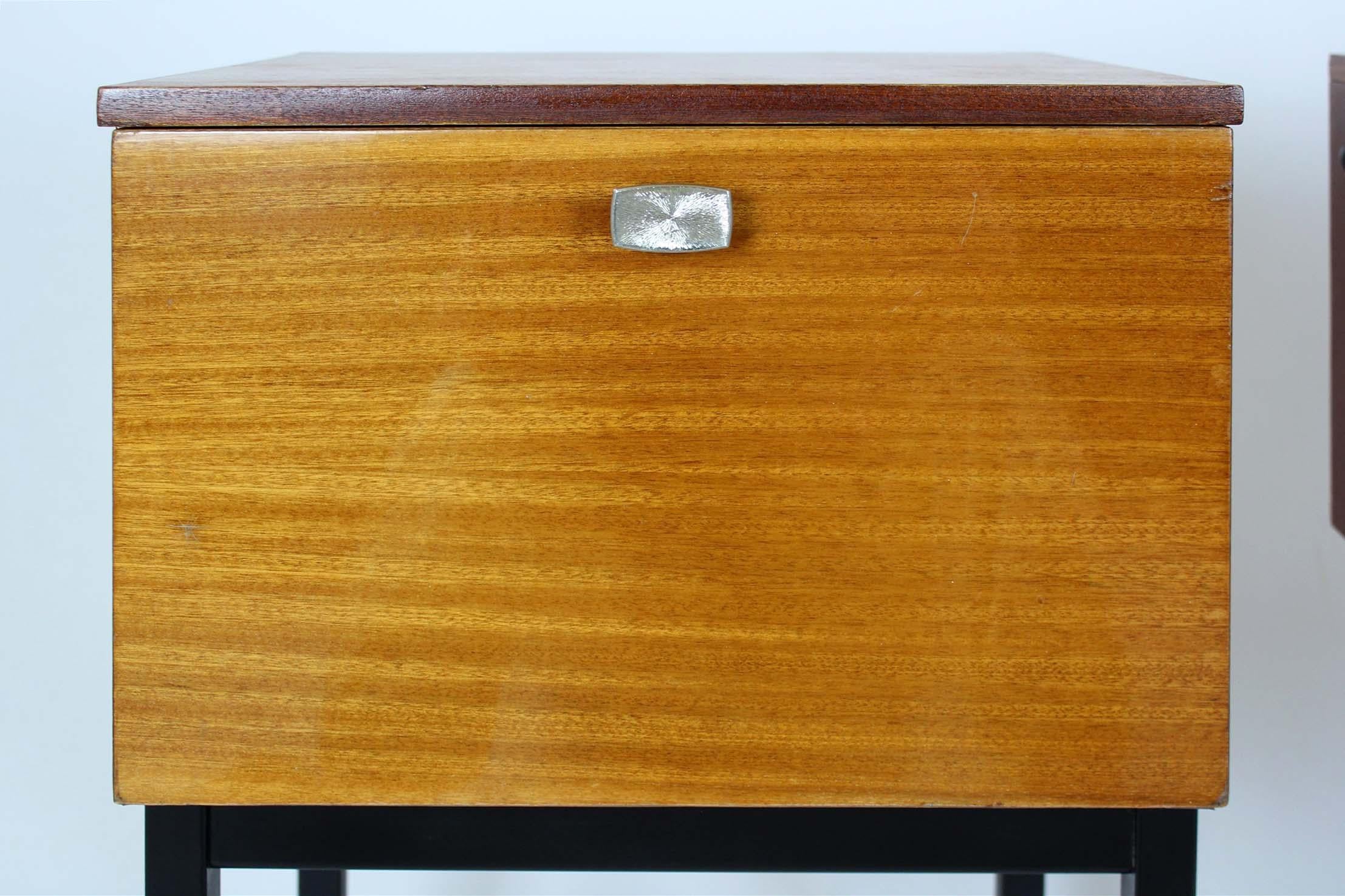 Metallo Pair of Mahogany Bedside Cabinets by UP Závody, Czechoslovakia, 1970s in vendita
