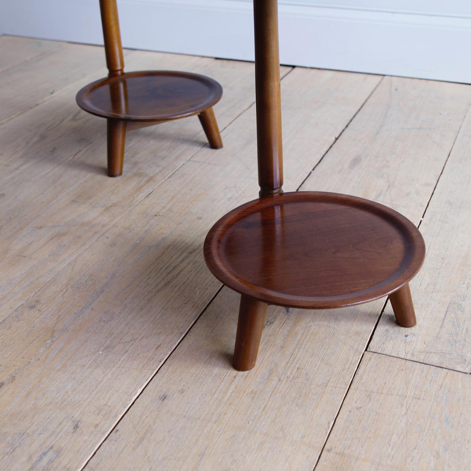 Scandinavian Modern Pair of Mahogany Bi-Level Side Tables