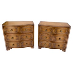 Vintage Pair of Mahogany Bow Serpentine Front 3 Drawers Bachelor Chests Grossfeld House