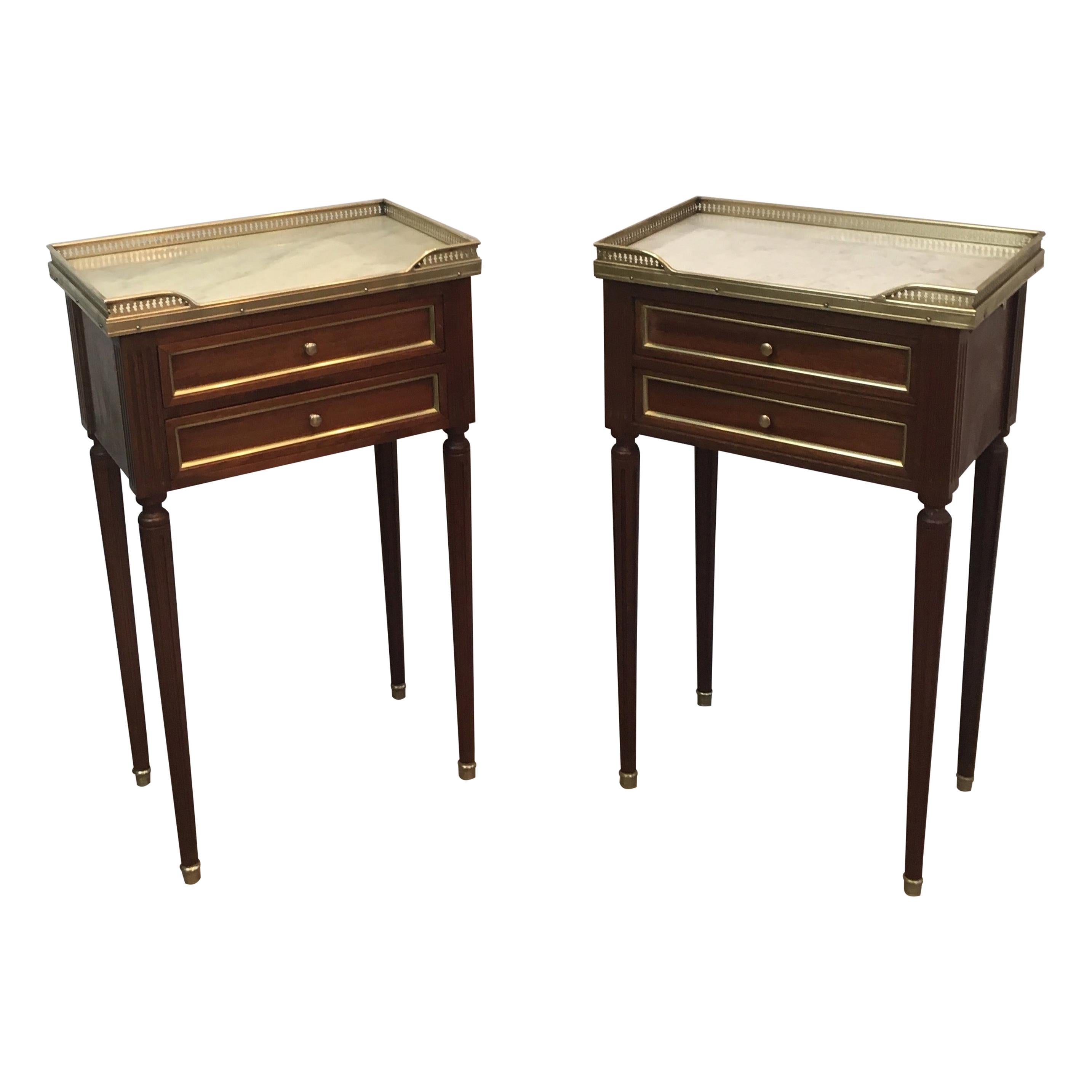 Pair of Mahogany, Brass and Marble Side Tables in the Style of Maison Jansen