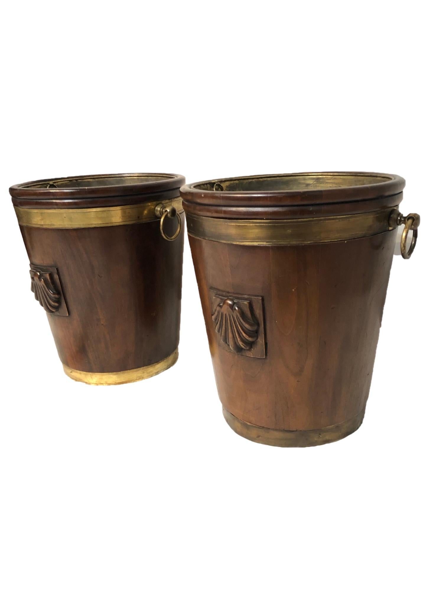 Late 18th Century Pair of Mahogany Brass Bound Georgian Peat Buckets, Irish, 1780
