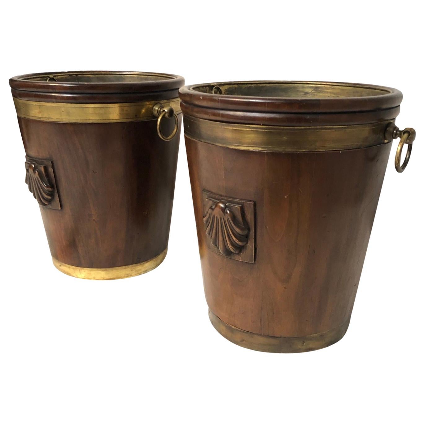 Pair of Mahogany Brass Bound Georgian Peat Buckets, Irish, 1780