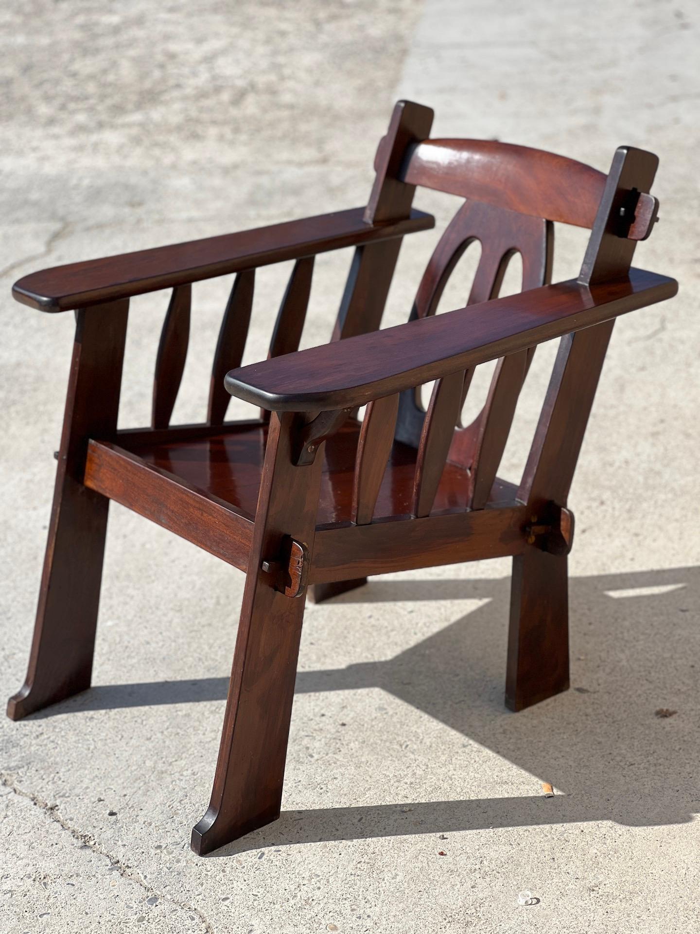 Arts and Crafts Pair of Mahogany Brutalist Armchairs, 1950