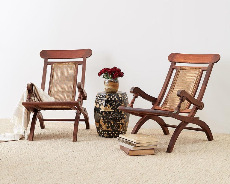 Pair of Mahogany Campaign Style Folding Plantation Chairs at 1stDibs