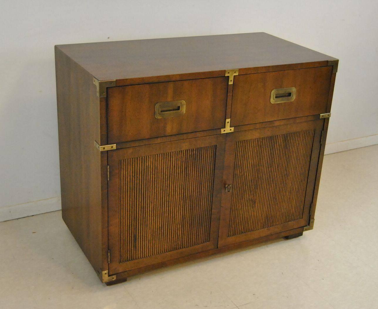 20th Century Pair of Mahogany Campaign Style Nightstands or Chests by Henredon