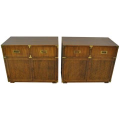 Retro Pair of Mahogany Campaign Style Nightstands or Chests by Henredon