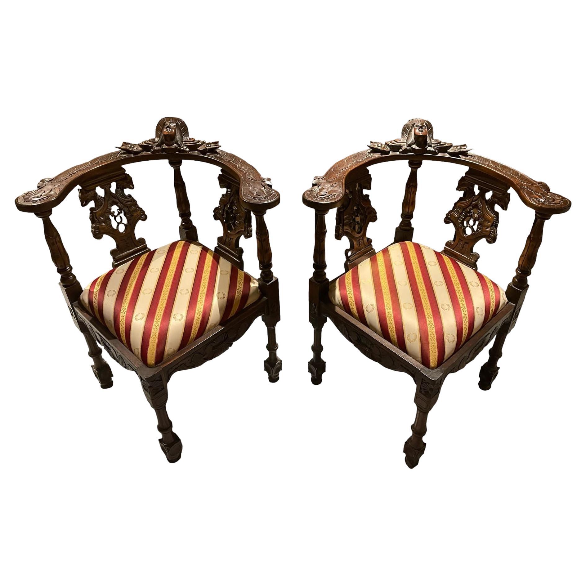 Pair of Mahogany Carved Victorian style corner chairs
