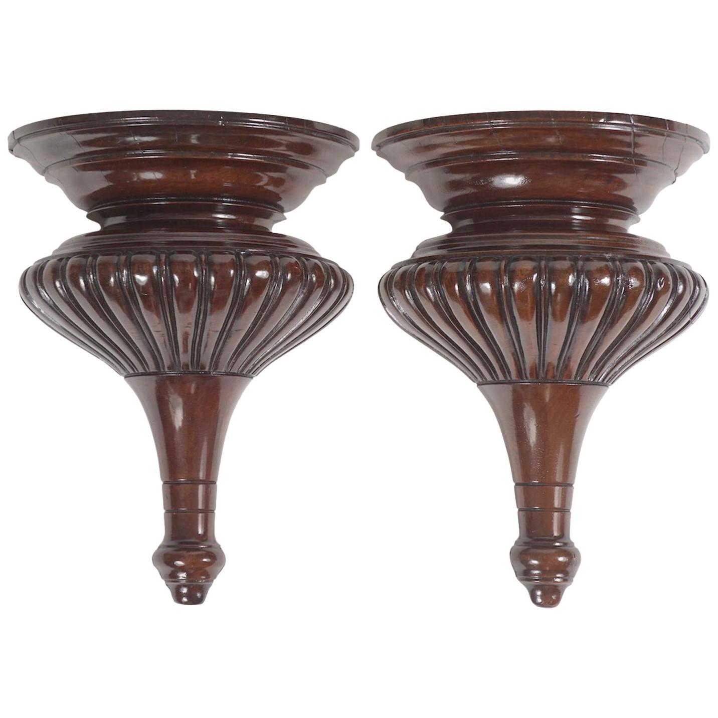 Pair of Mahogany Carved Wall Brackets For Sale