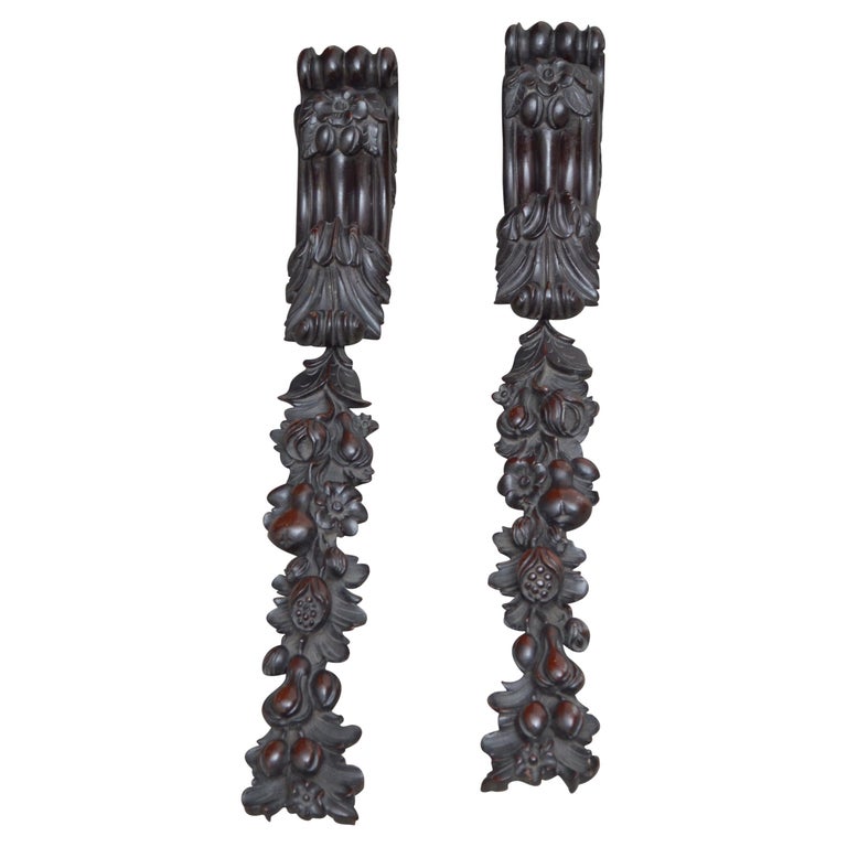 Pair of Mahogany Carvings Panels For Sale at 1stDibs