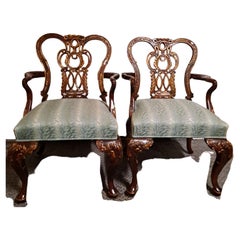 Pair of mahogany century armchair Chippendale revival