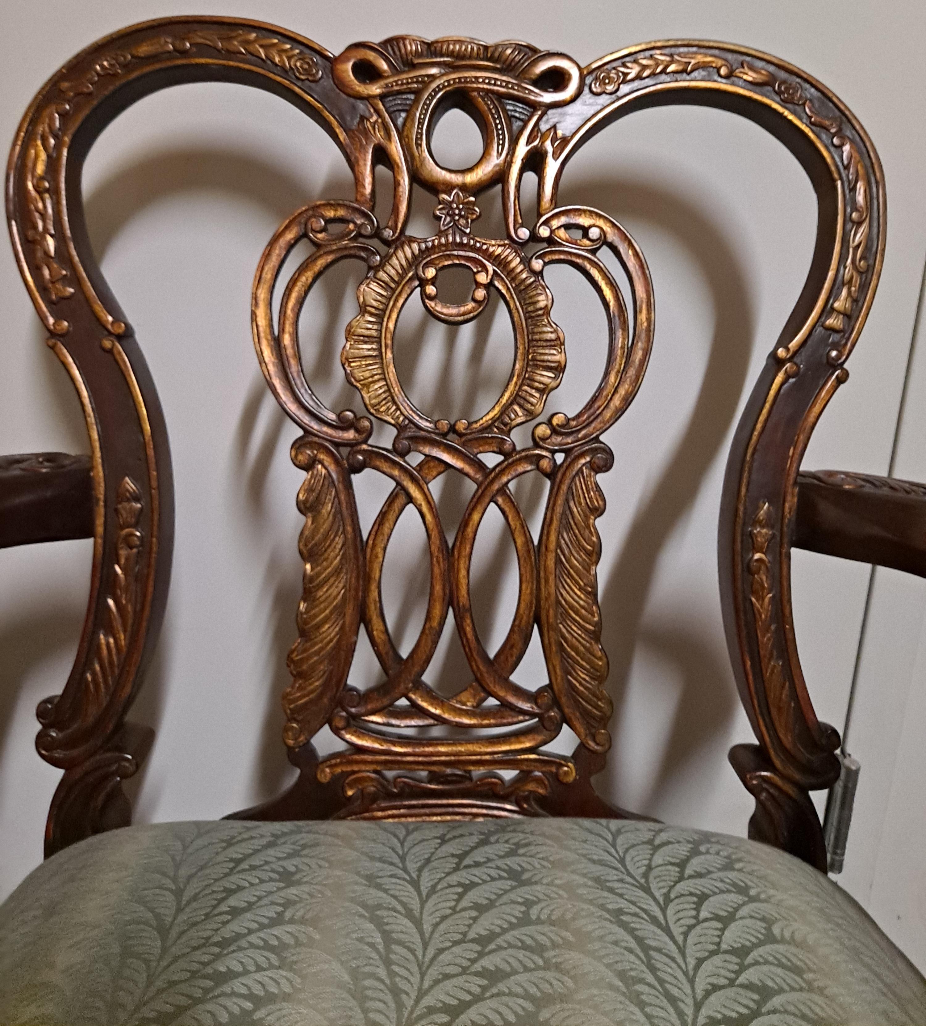Pair of mahogany century armchair Chippendale revival In Excellent Condition For Sale In San Francisco, CA