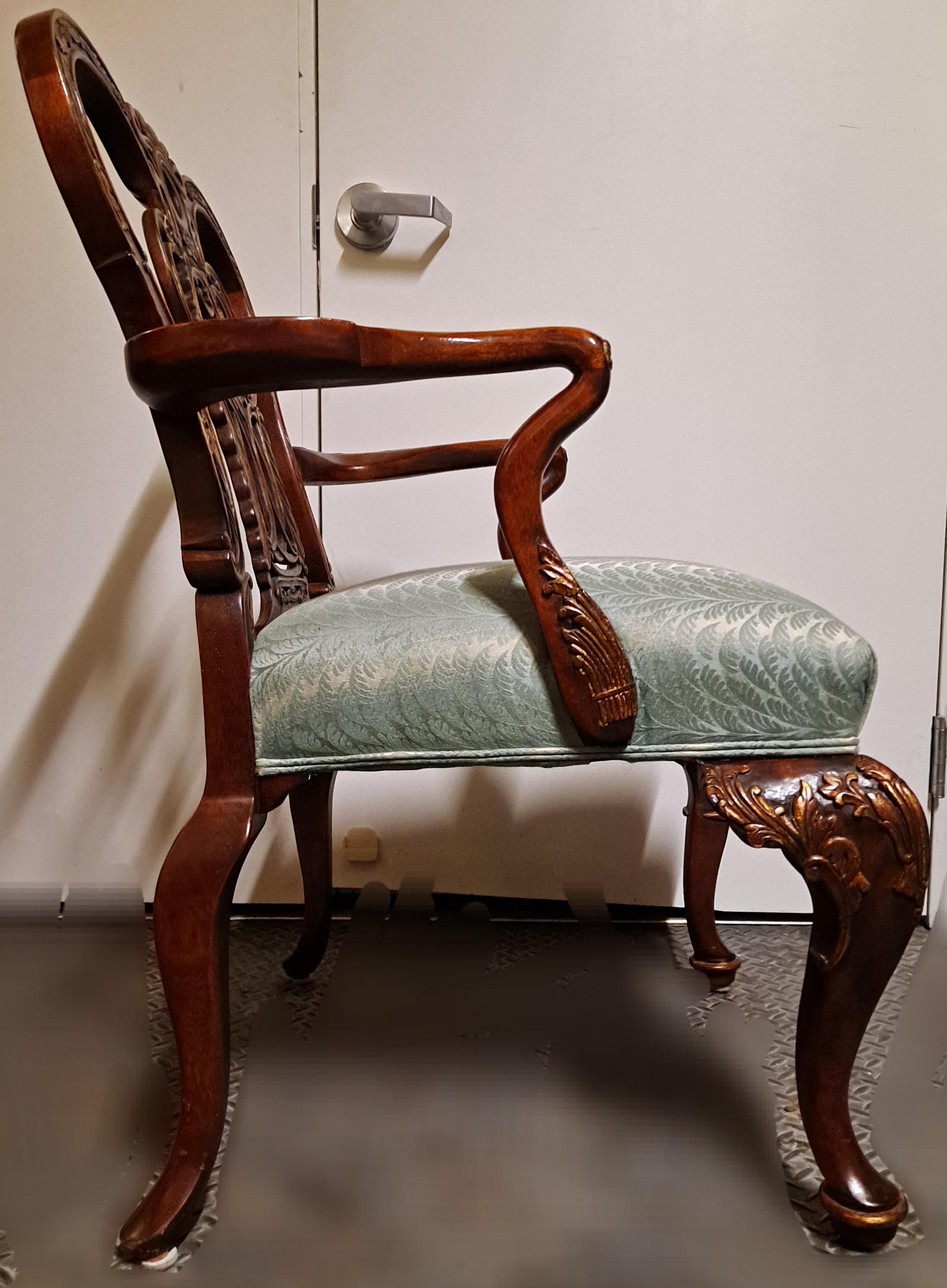 Fabric Pair of mahogany century armchair Chippendale revival For Sale