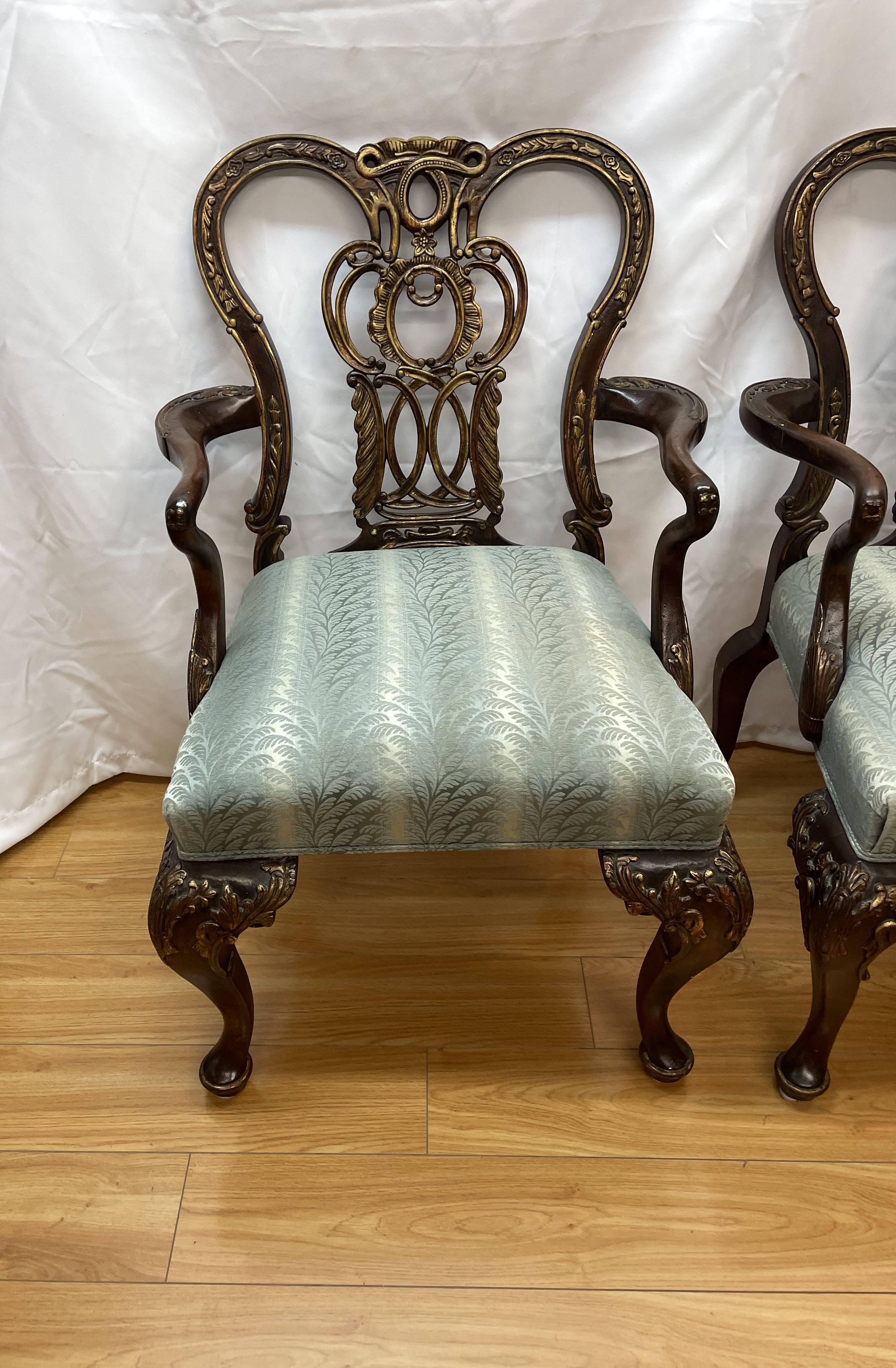 Pair of mahogany century armchair Chippendale revival For Sale 2