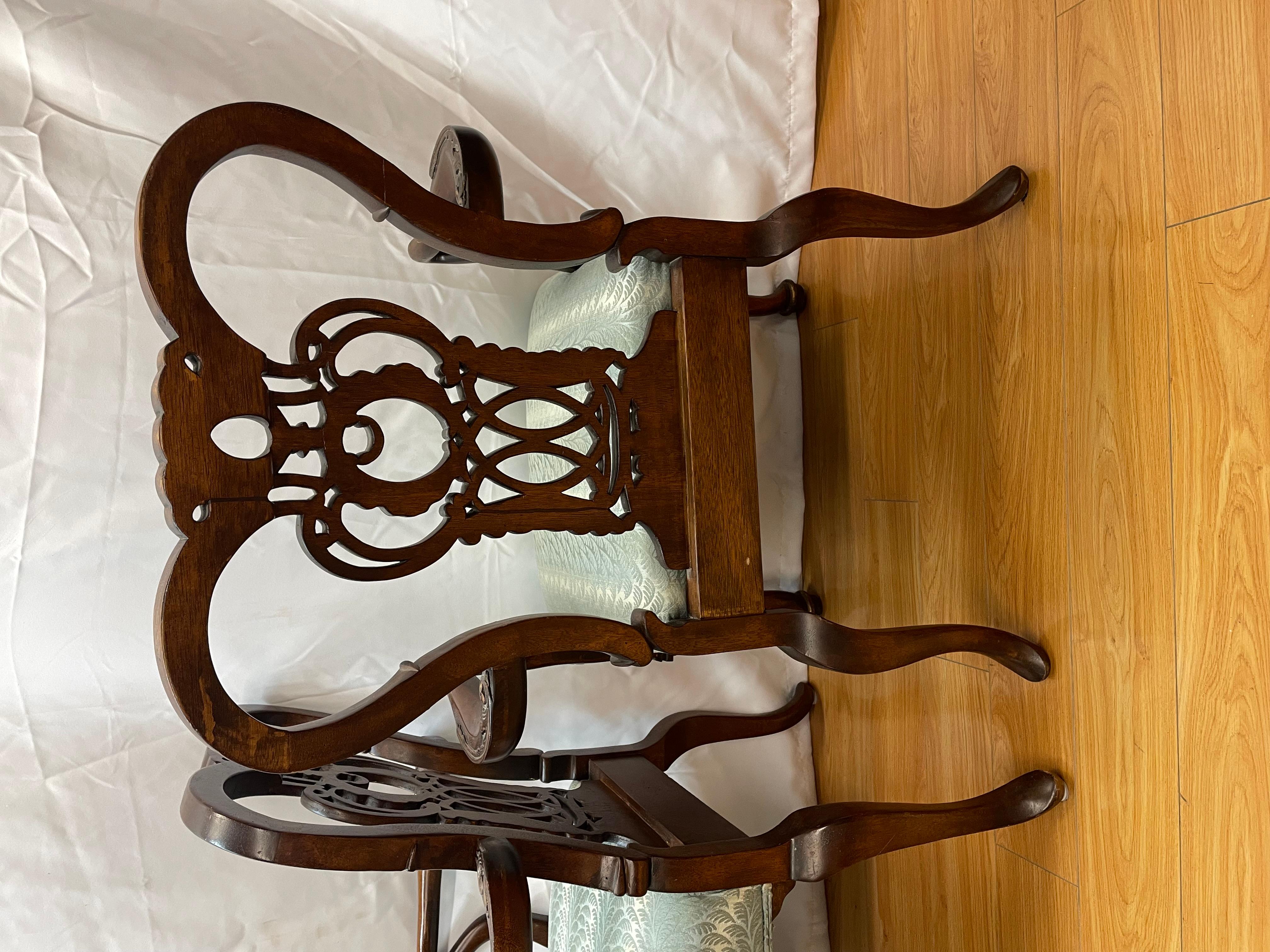 Pair of mahogany century armchair Chippendale revival For Sale 4