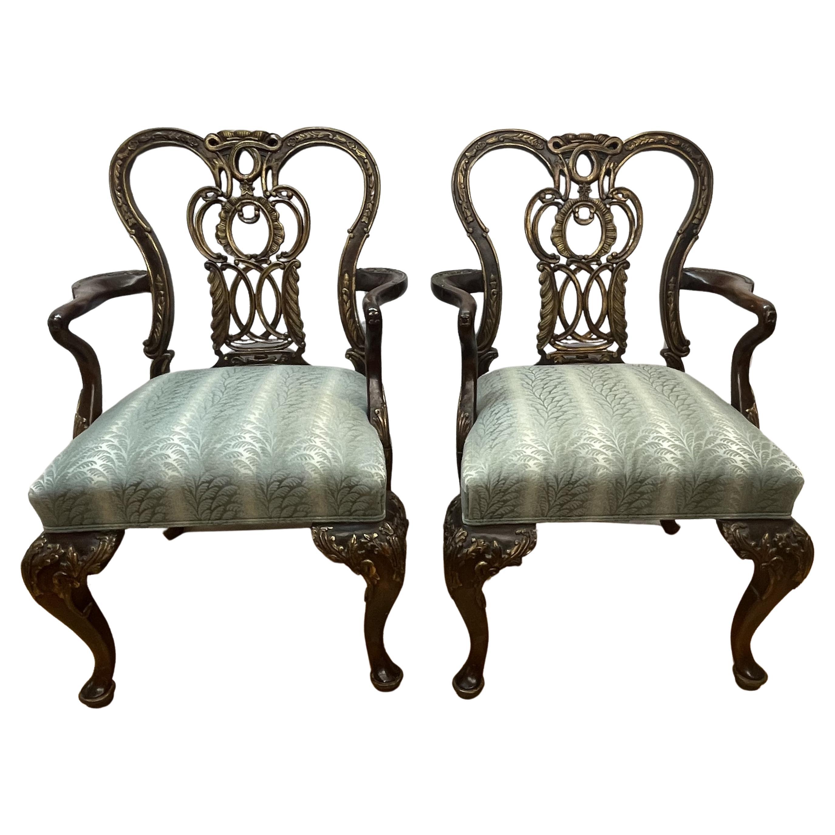 Pair of mahogany century armchair Chippendale revival For Sale