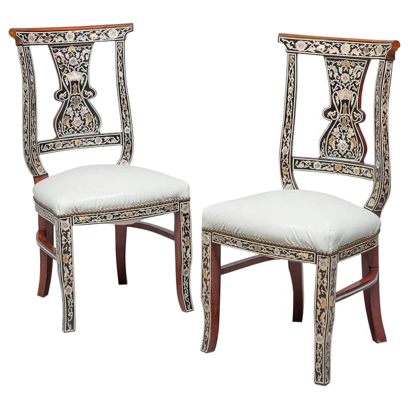 Pair of Mahogany Chairs, Arab Manufacture, Early 20th Century