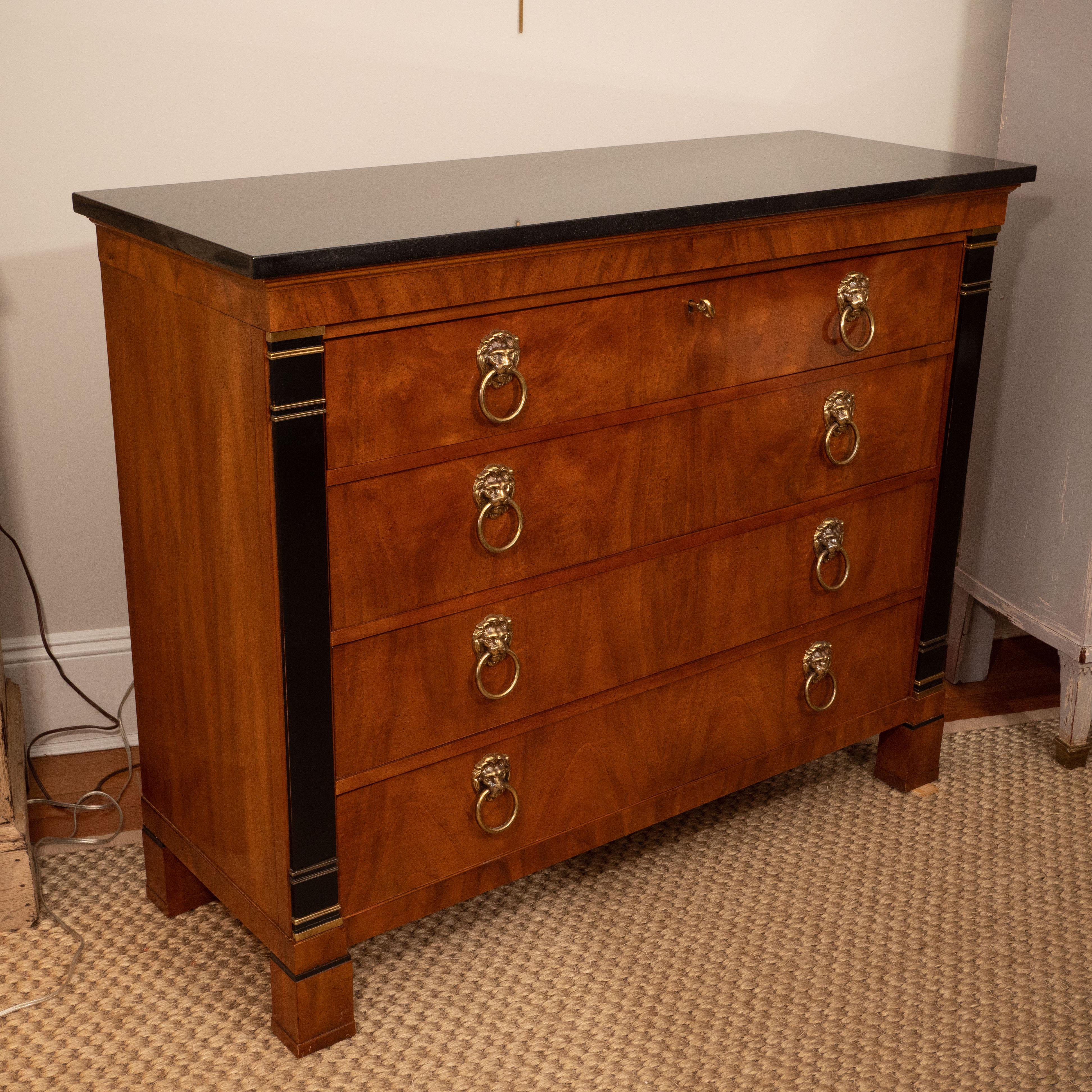 Pair of Mahogany Chests with Black Granite Top In Excellent Condition In New York, NY