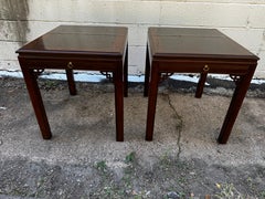 Pair of Mahogany Chinese Chippendale Style End Tables with Writing Surfaces