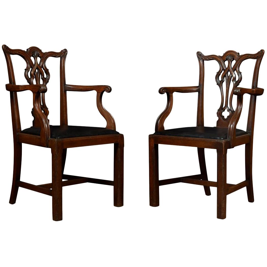 Pair of Mahogany Chippendale Revival Armchairs