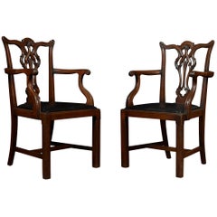 Antique Pair of Mahogany Chippendale Revival Armchairs