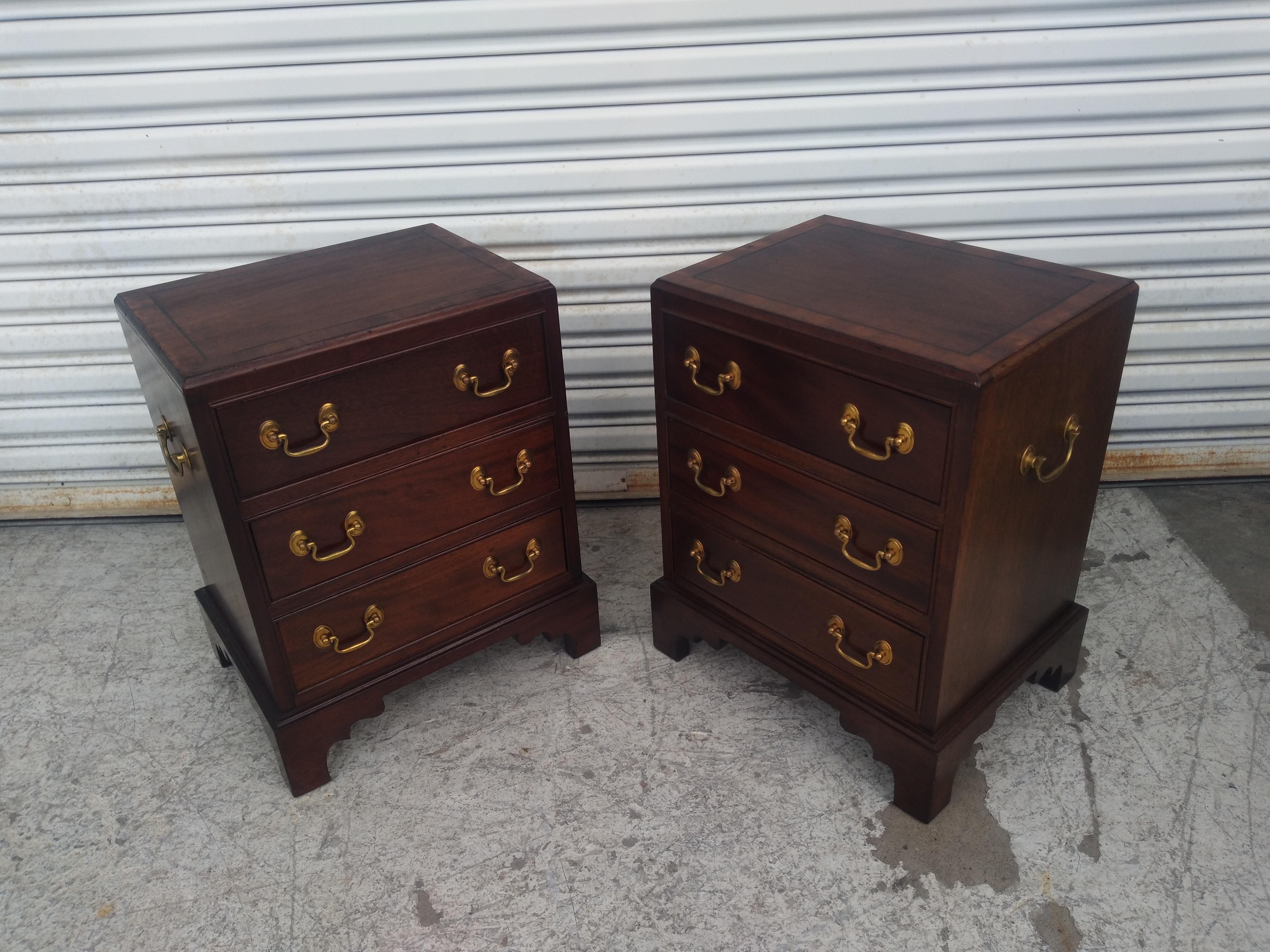 Pair of Mahogany Chippendale Style 3 Drawer Nightstands 1