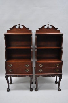 Pair of Mahogany Chippendale Style Ball & Claw Small Open Bookcases Curio Table