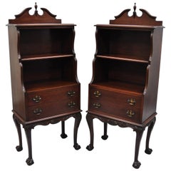 Antique Pair of Mahogany Chippendale Style Ball & Claw Small Open Bookcases Curio Table