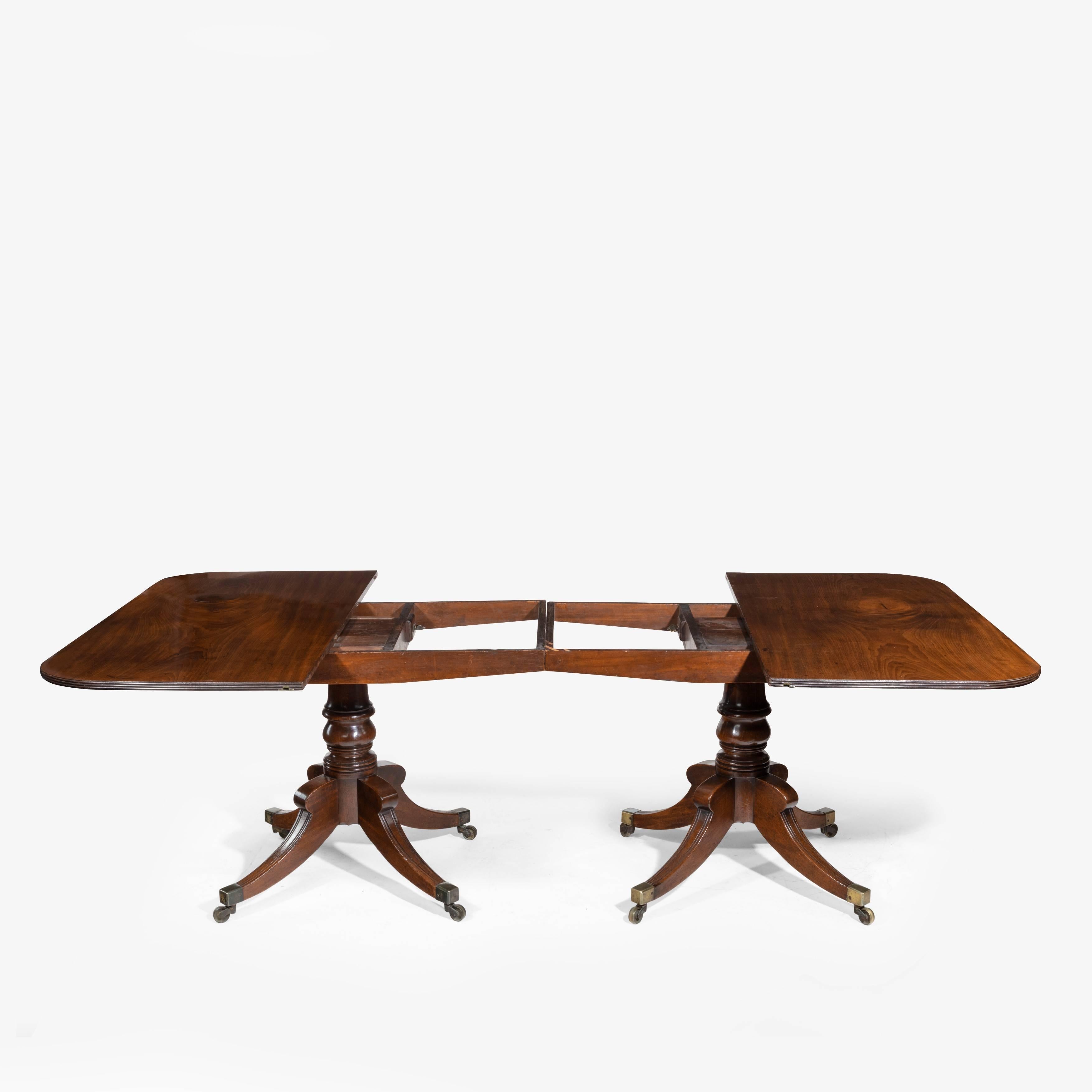 English Pair of Mahogany Console Tables Which Convert into a Twin Pillar Dining Table For Sale