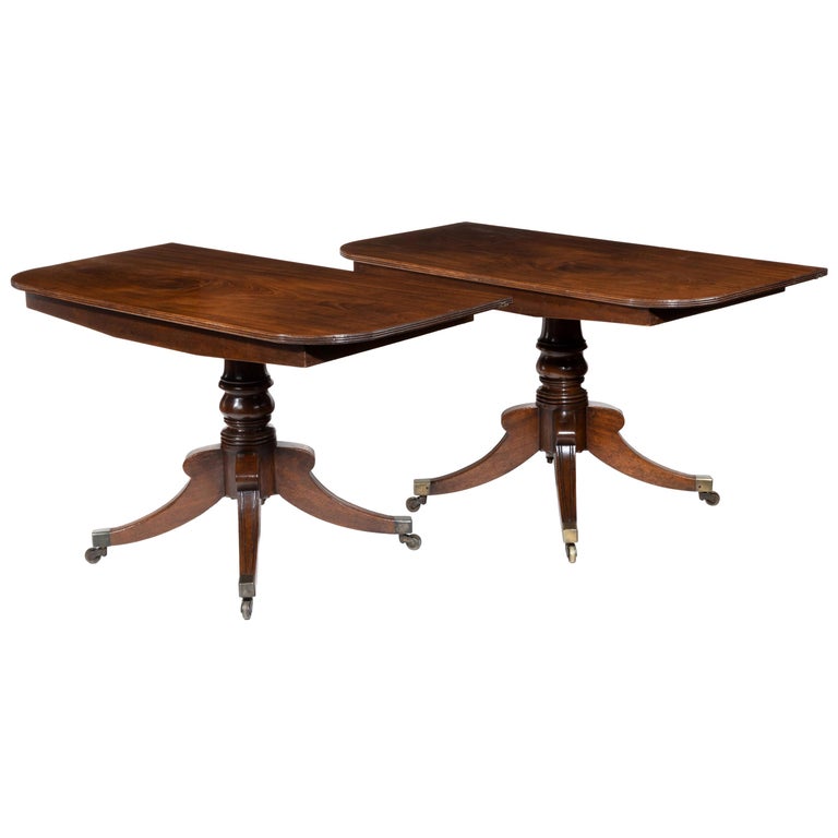 Pair of Mahogany Console Tables Which Convert into a Twin Pillar Dining